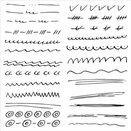 Collection of scribble design element of sketch underlines and signs. and textured strokes. Handdrawn decorative underline borders vector strokes. Doodlesのイラスト素材
