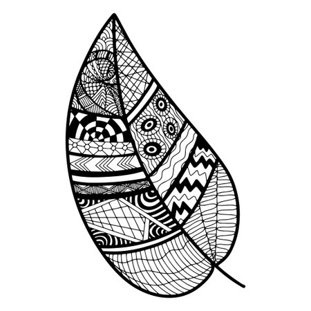 Vector zen tangle and doodle leaf. Nature coloring book. Black and white  . Doodle hand drawn illustrationのイラスト素材