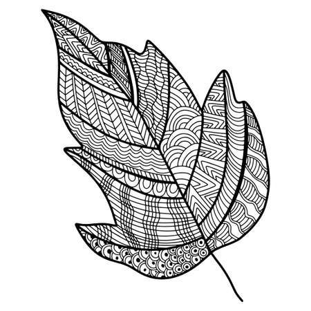 Vector zen tangle and doodle leaf. nature coloring book.  Doodle hand drawn illustration.のイラスト素材