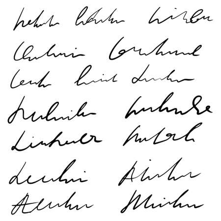 Handwritten abstract text, vector cursive script, imitation of hand-drawn ink text, unreadable words. Decdorative Strokes, underlines.のイラスト素材