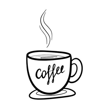 Cute hot coffee cup. vector doodle hand drawn line illustration. Doodle style.のイラスト素材