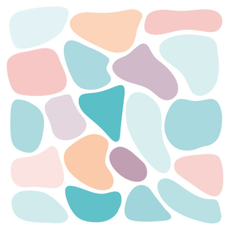 Vector pastel colors various abstract shapes. Cute boho nursery clipart. Hand drawn doodle illustration. Perfect for textile print, baby shower, kids bedroom decor, birthday partyのイラスト素材