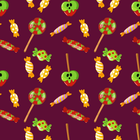 Sweet Halloween candy seamless pattern. Trick or treat background. Vector Sweets repeated texture. Wrapping paper print, wallpaper illustrationのイラスト素材