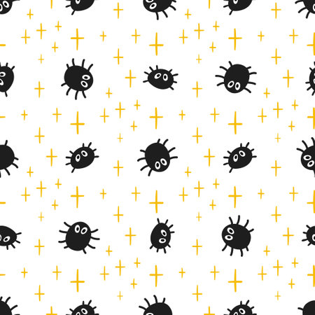Cute Halloween seamless pattern with spiders. Trick or treat background. Vector with spiders repeated texture. Wrapping paper print, wallpaper illustrationのイラスト素材