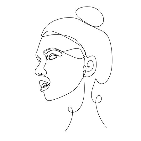 One line face. Linear sketch woman face. Female portrait vector hand drawn illustration outline.のイラスト素材