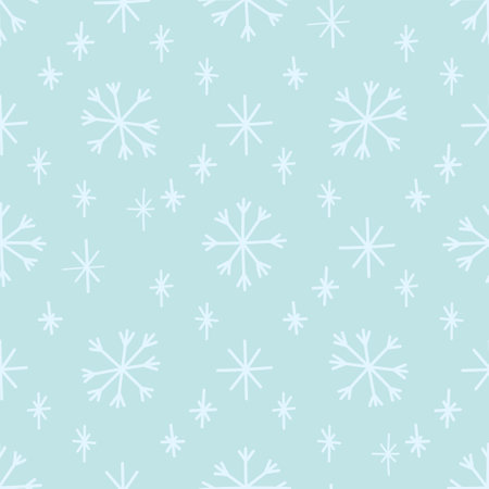 Simple seamless pattern with snowflakes. Hand drawn Christmas Vector for wrapping paper, fabric print, background designのイラスト素材