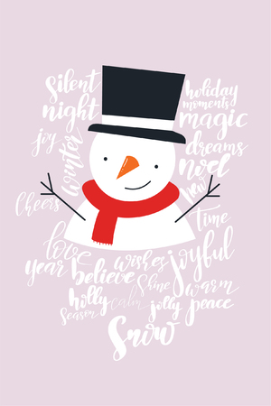 Set of Merry Christmas and Happy New Year vintage hand drawn logos, badges, quotes and phrases for gift tags, postcards. Modern calligraphic artwork in vector.のイラスト素材