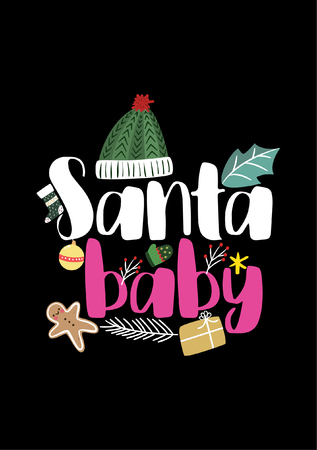 Christmas quote, lettering. Print design vector illustration. Santa baby.のイラスト素材