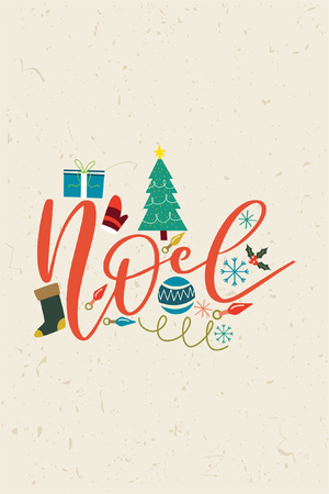 Christmas quote, lettering. Print Design Vector illustration. Noel text with christmas icons back drop.のイラスト素材
