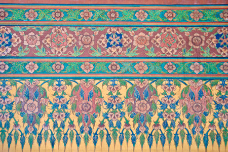 ancient thai flower mural pattern painting