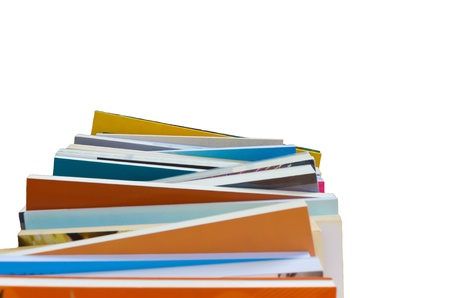 colorful book stack in up view isolate in white backgroundの写真素材