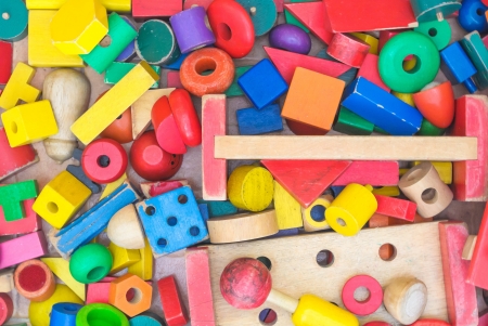 colorful geometric wood toy in random for childrenの写真素材