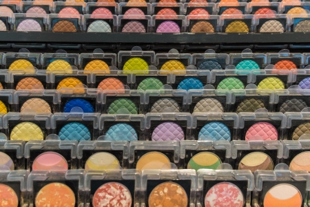 various color of face make-up powder display in rowの写真素材