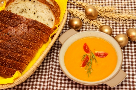 Salmon and carrot soupの写真素材