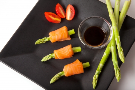 Salmon sashimi served with soy sauce.の写真素材