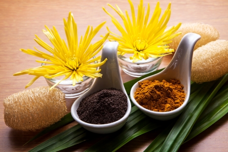 Coffee and Turmeric Scrub for beauty treatment in spa.の写真素材