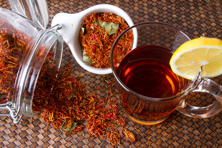 Safflower herbal tea for reducing blood pressure.の写真素材