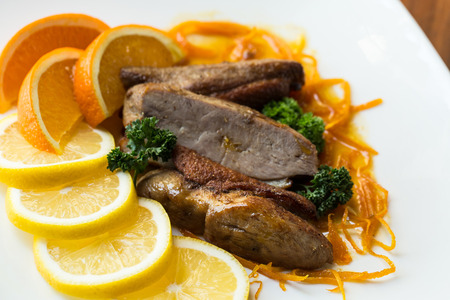 Roasted duck breast with orange sauceの写真素材
