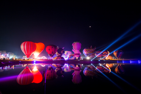 Singha Park, Chaingrai, Thailand - February 12,2016: Thailand hot air balloon festival.のeditorial素材