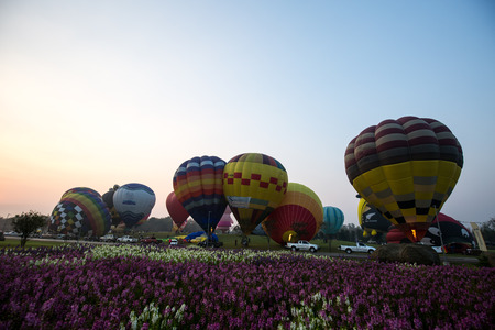 Singha Park, Chaingrai, Thailand - February 14,2016: Thailand hot air balloon festival.のeditorial素材