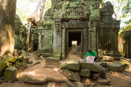 Ruins of  Ta Prohm temple in Angkor Wat, near Siem Reap, Cambodia, South East Asia.のeditorial素材