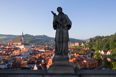 above view of the roof in Cesky Krumlov, Czech Republic in summerの写真素材