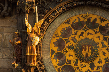 Historical medieval astronomical clock in Old Town Square in Prague, Czech Republicの写真素材