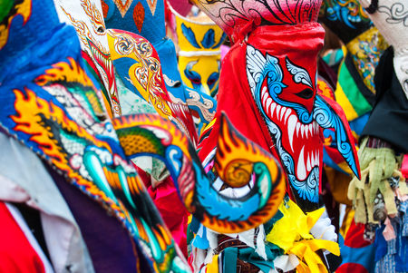 Phi Ta Khon Mask at Phi Ta Khon Festival, Loey, Thailandの写真素材