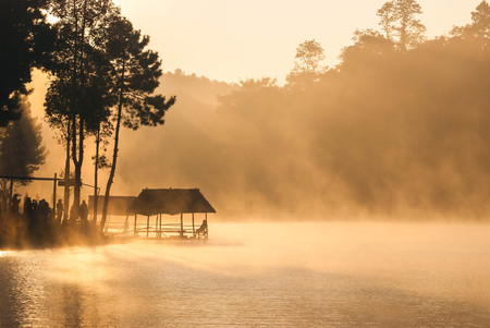 Sunrise at Pangoung, Maehongson Thailandの写真素材