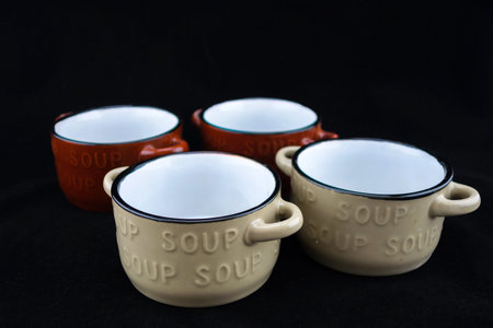 group of cup in black background