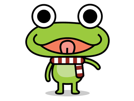 Green frog standing raise hand a smiley face and stick its tongue outのイラスト素材