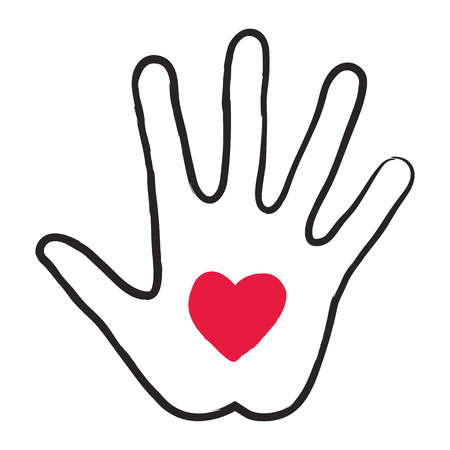 Red Heart inside Hand Line, Freehand Styleのイラスト素材