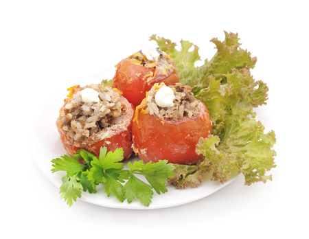 Stuffed tomatoes isolated on a white background.の写真素材