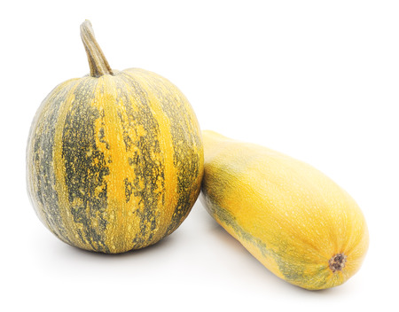 Yellow pumpkins isolated on a white background.の写真素材