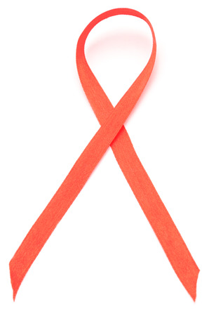 Red ribbon isolated on a white background.の写真素材