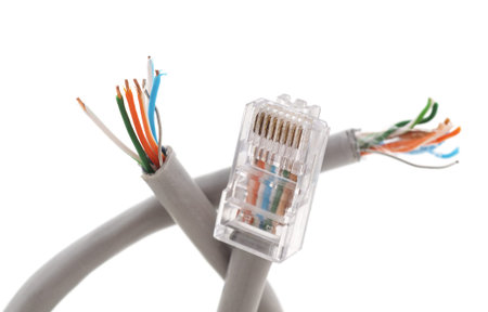 Connector with broken cable isolated on a white background.