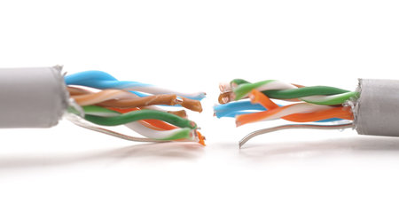 Damaged internet wires isolated on a white background.