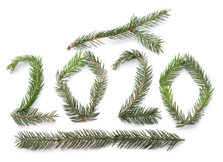 Two thousand twelfth year lined Christmas tree isolated on white background.