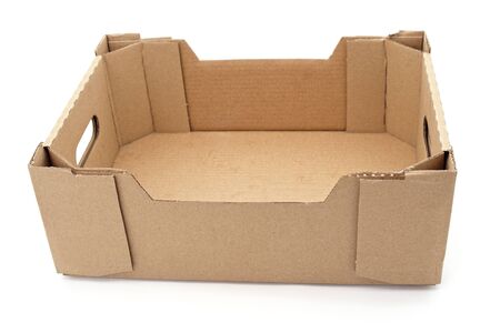Brown cardboard box isolated on a white background.の写真素材