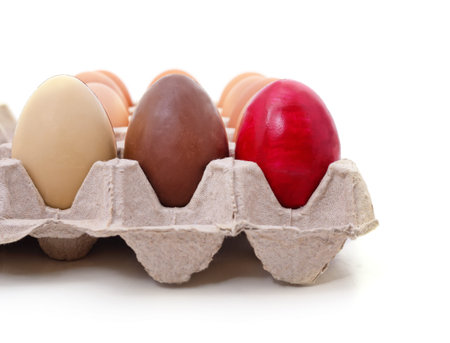Easter eggs in the tray isolated on a white background.