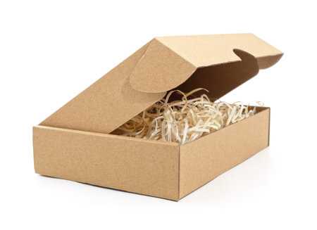 Brown cardboard box isolated on a white background.の写真素材