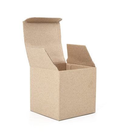 Brown cardboard box isolated on a white background.