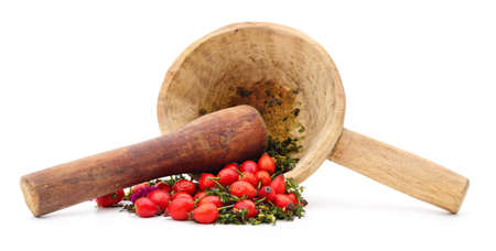 Red rose hips isolated on a white background.の写真素材