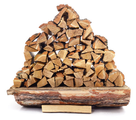 Pile of firewood isolated on a white background.