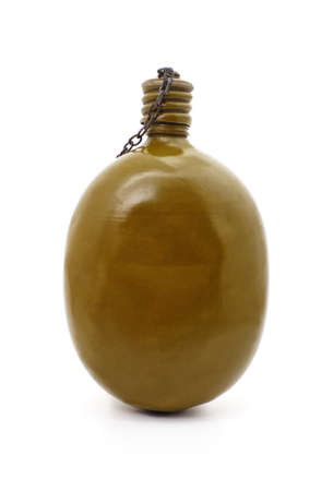 Military water flask isolated on a white background.の写真素材