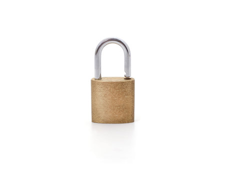 One open padlock isolated on a white background.