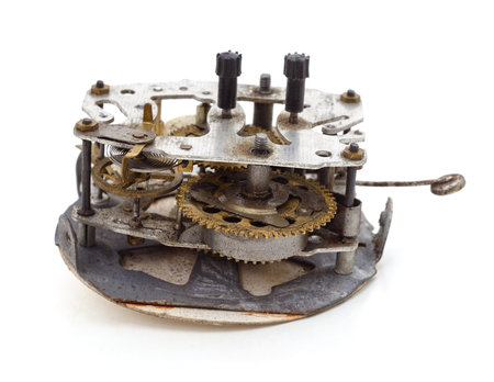 Pile of clock parts isolated on a white background.の写真素材
