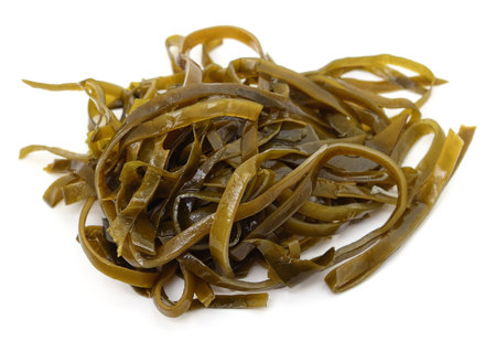 Pile of green seaweed isolated on a white background.の写真素材