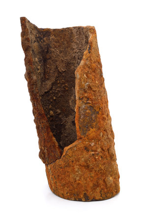 Old broken rusty pipe isolated on white background.の写真素材