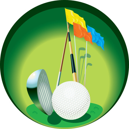 The image of  inventory for game in a golf, placed in a circle. のイラスト素材